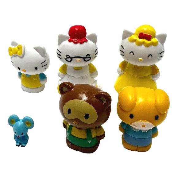 Sanrio Hello Kitty PVC Mini Figures Lot 6 Joey Mama Grand Mother Racoon Bear - Picture 1 of 10